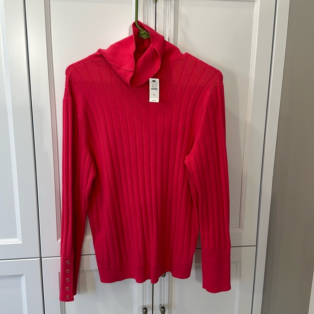 Talbots pink turtleneck sweater. Ribbed. Xl. New with tags